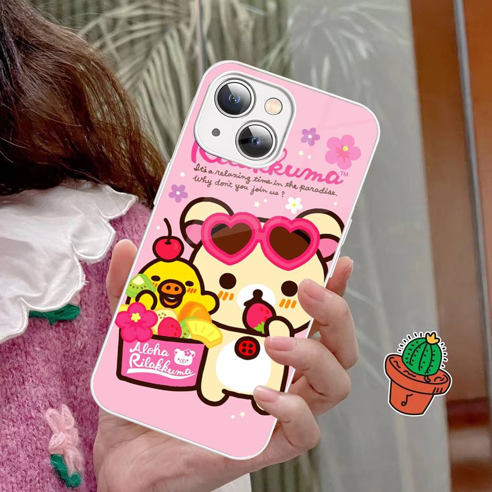 Anime Cute Cartoon Rilakkuma Movie For IPhone 14 13 12 Mini 11 Pro XS Max X XR 14 Plus Tempered Glass Cover