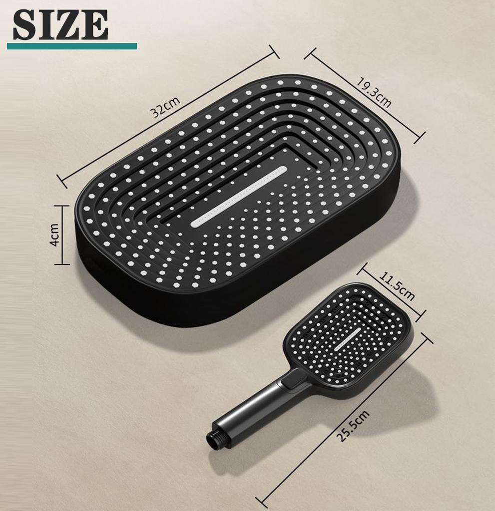 13 Inches Big Panel Large Flow Ceiling Mounted Supercharge Shower Head Set 3 Modes High Pressure Abs Rainfall Bathroom Shower