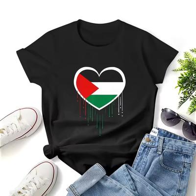 Vlajka Palestiny Hrdé palestinské dědictví Srdce Prémiový potisk Tričko Grafické tričko Ležérní s krátkým rukávem Dámské tričko