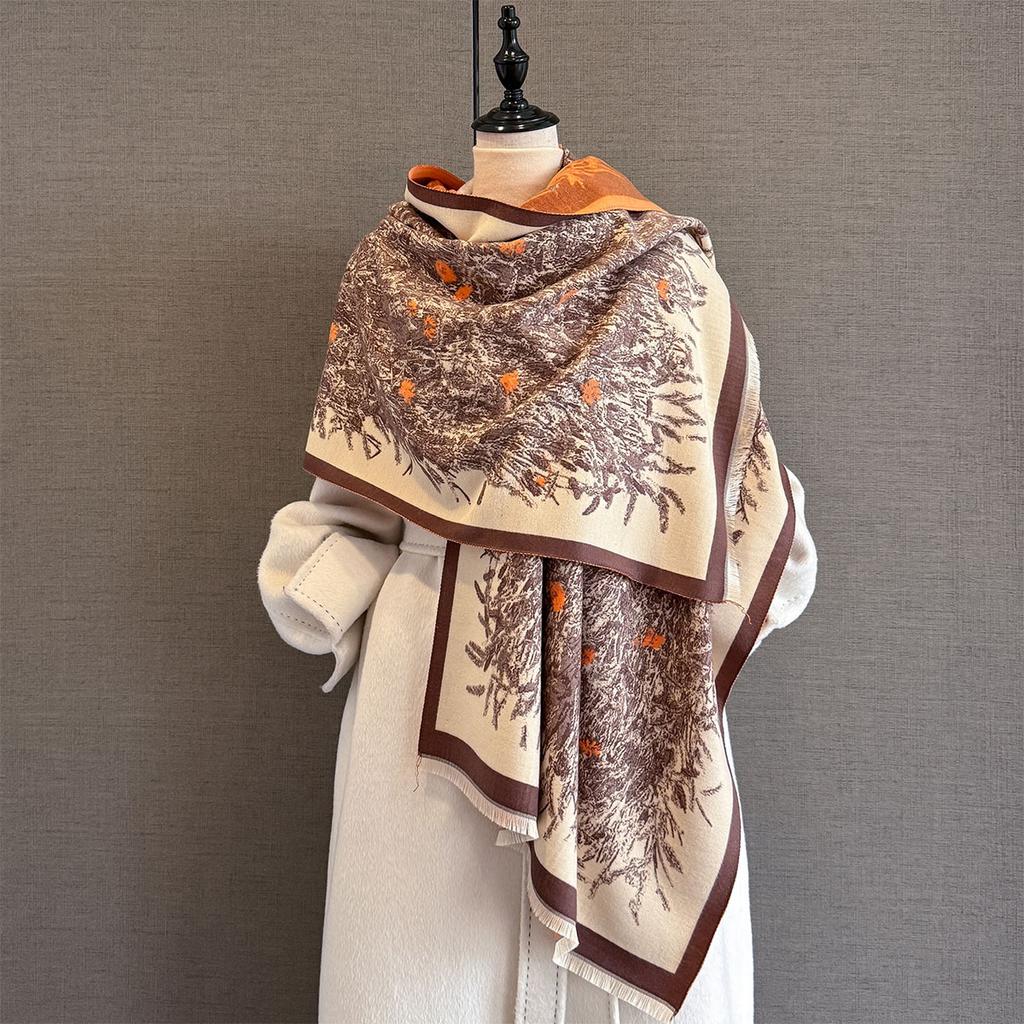 Versatile Flower Jacquard Cashmere Scarf For Women Fashion Temperament Neck Protection And Warm Blanket Scarf Shawl