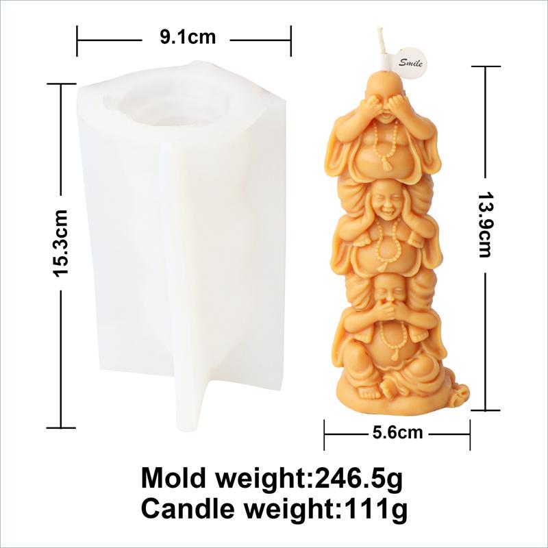 Mini Cartoon Monk Candle Silicone Mold 3D Buddha Statue Gypsum Form Concrete Resin Moluds DIY Religion Temple Buddha Home Decor