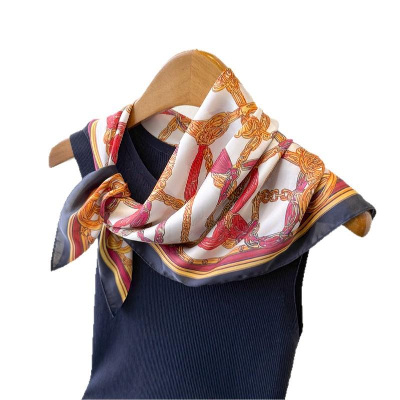 Retro Chain Printing Simulation Silk Square Scarf Shawl Versatile High-end Neck Small Square Scarf Headscarf Silk Scarf Women