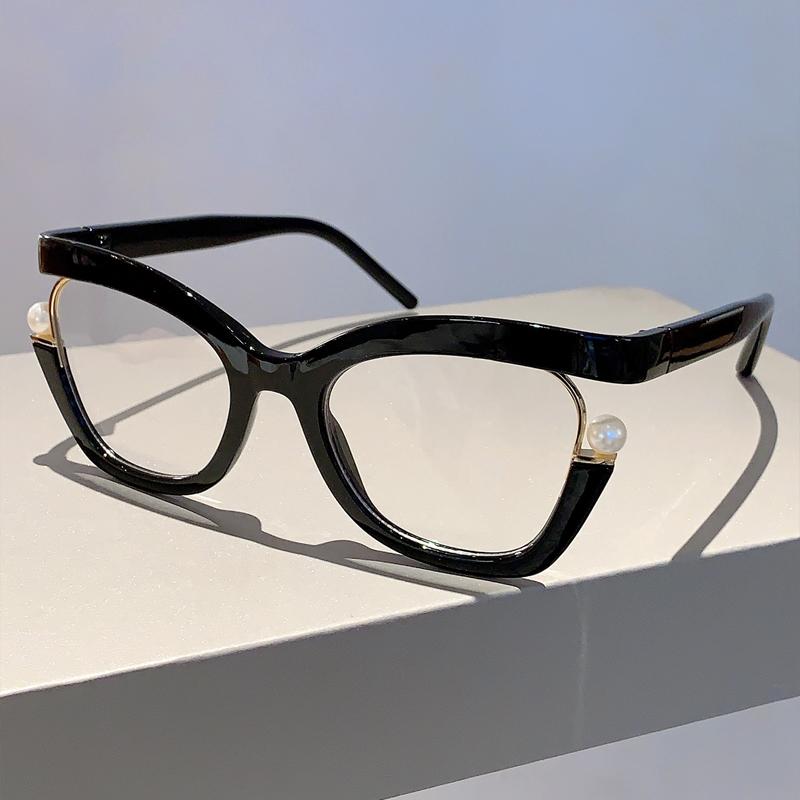 Oversized Cat Eye Women Eyeglasses with Pearls Stylish Blue Light Blocking Spectacles Trendy Multicolor Computer Eyewear