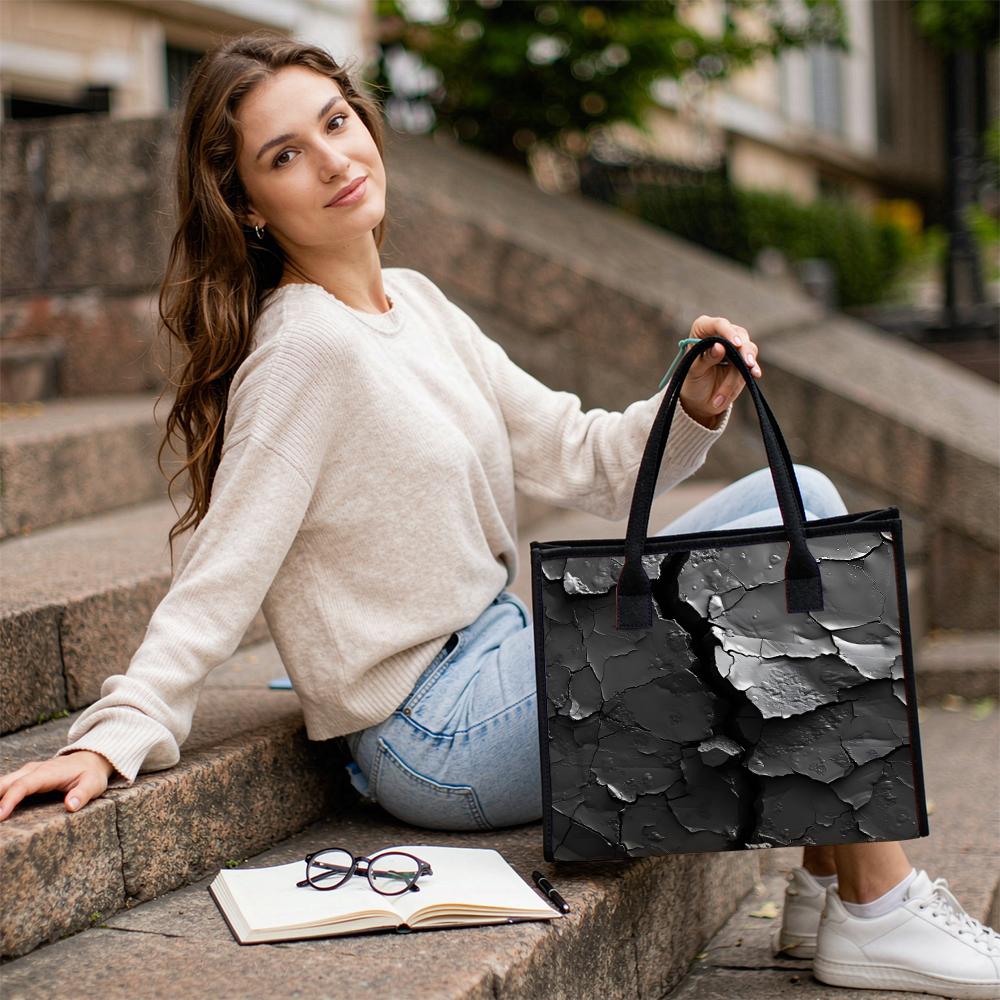 Chic Cracked Pattern Tote Bag Large Capacity Casual Fashion Handbag for Daily Use Shopping Travel Commute