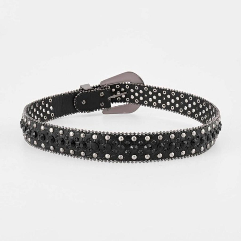 Punk Style Lychee Pattern Belt with Rhinestone-Inlaid Pin Buckle for Women