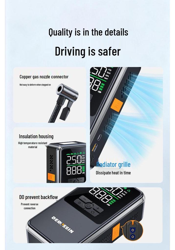 Wireless Car Tire Inflator & Jump Starter with Portable Power Bank