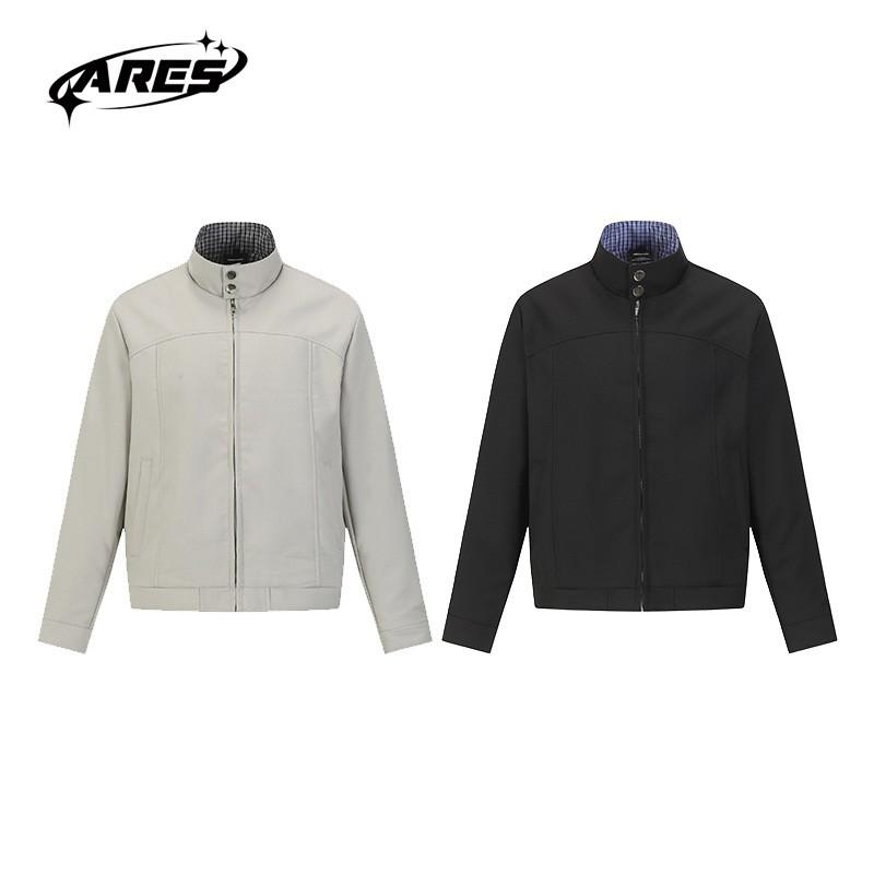 ARESWINGS Plaid Stand Collar Harrington Jacket Loose Fit Casual Outerwear Men Women