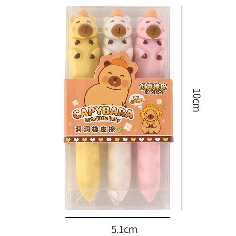 

3 шт./коробка Мультяшная капибара Резиновый прочный ластик Студенческий эскиз Чистый и без следов Набор ластиков Канцелярские принадлежности