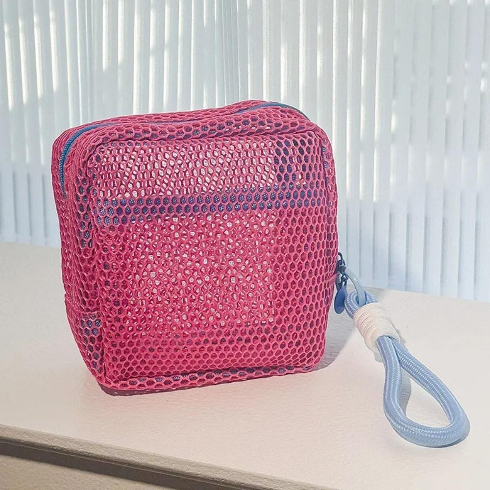 

1pc Small Capacity Key Bags Transparent Cosmetic Bag Square Mesh Storage Pouch Mini Zipper Coin Purse Mini Wash Bag Stationery красный