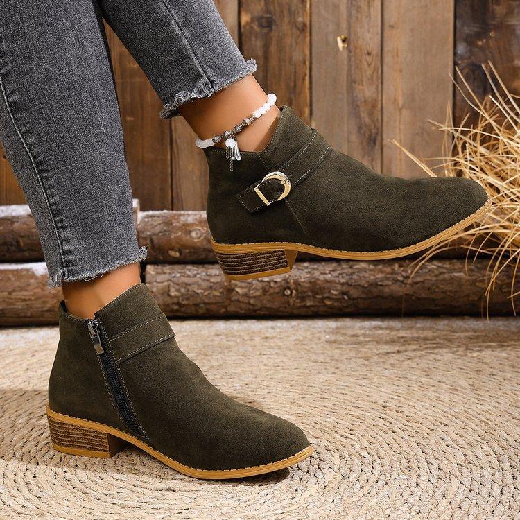 

Римские ретро женские ботинки женские 2025 осень и зима новая большая размерность толстый каблук острый носок ботильоны женская обувь в наличии 43 армия зеленый