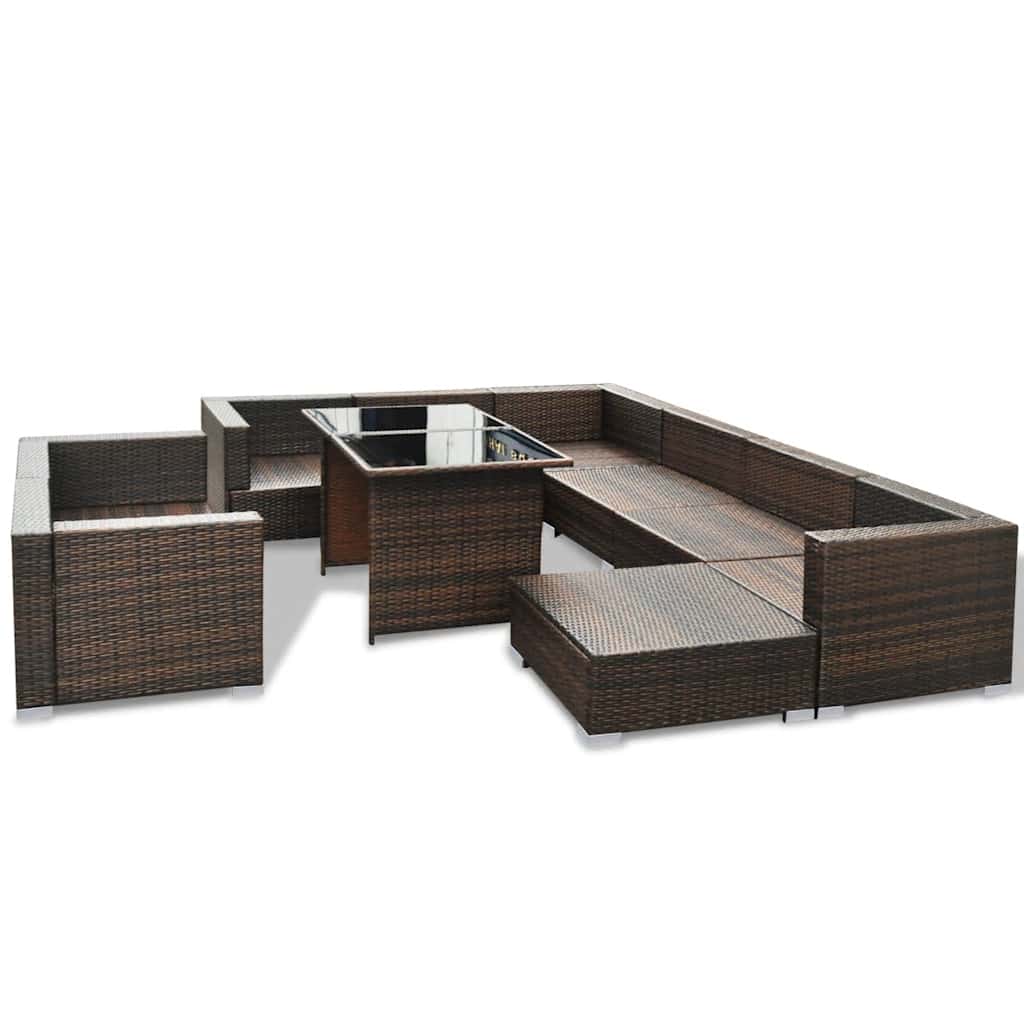 10 piece Garden Lounge Set with Cushions Poly Rattan Brown