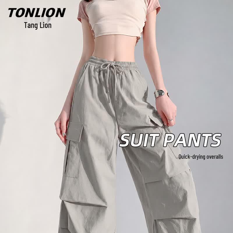 TonLion Women's Drawstring Wide-Leg Cargo Pants