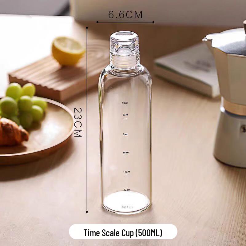 Shangqi 500ml High Borosilicate Glass Water Bottle with Time Marker