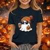 Kids Halloween Print Short Sleeve T-Shirt Round Neck Loose Fit Casual Tee for Boys Girls