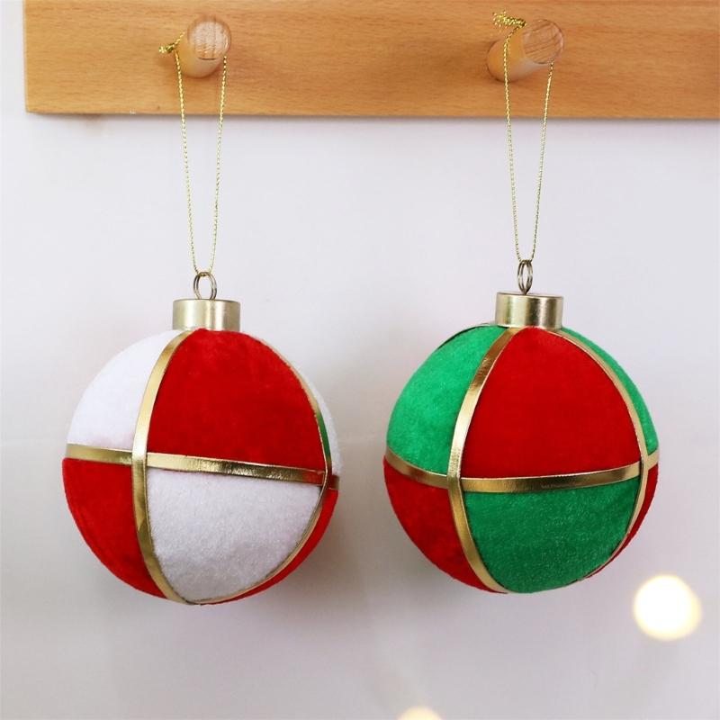 Round Soft Fabric Holiday Ornament with Ribbon Accent and Display Cord for Party Photos, Entryways and Seasonal Displays