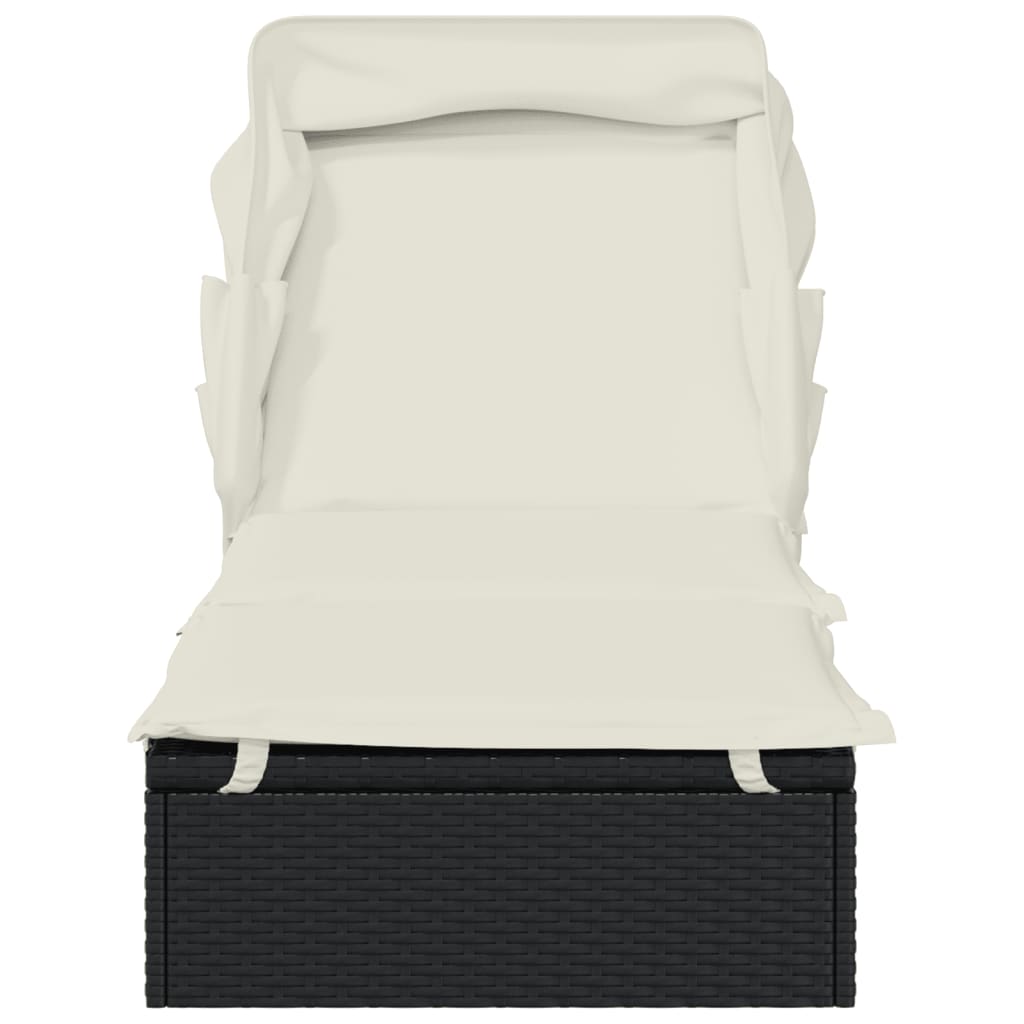Sun Lounger with Foldable Canopy Black 213 x 63 x 97 cm Poly Rattan