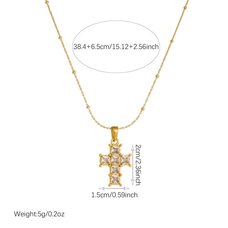 Gold Plated Stainless Steel Crystal Cross Pendant Necklace for Women