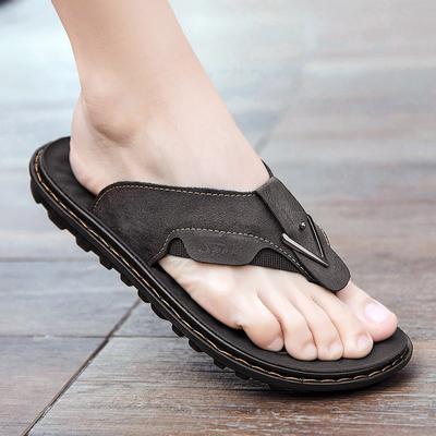 Fashion Summer Shoes Men Slippers Leather Mens Flip Flops Flat Mens Sandals Holiday Non-slip Flip Flops