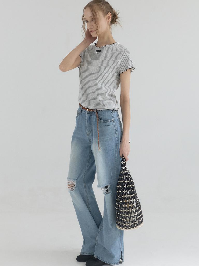 SORRY, TOO MUCH LOVE Paris Morning Stripe Top_Gray