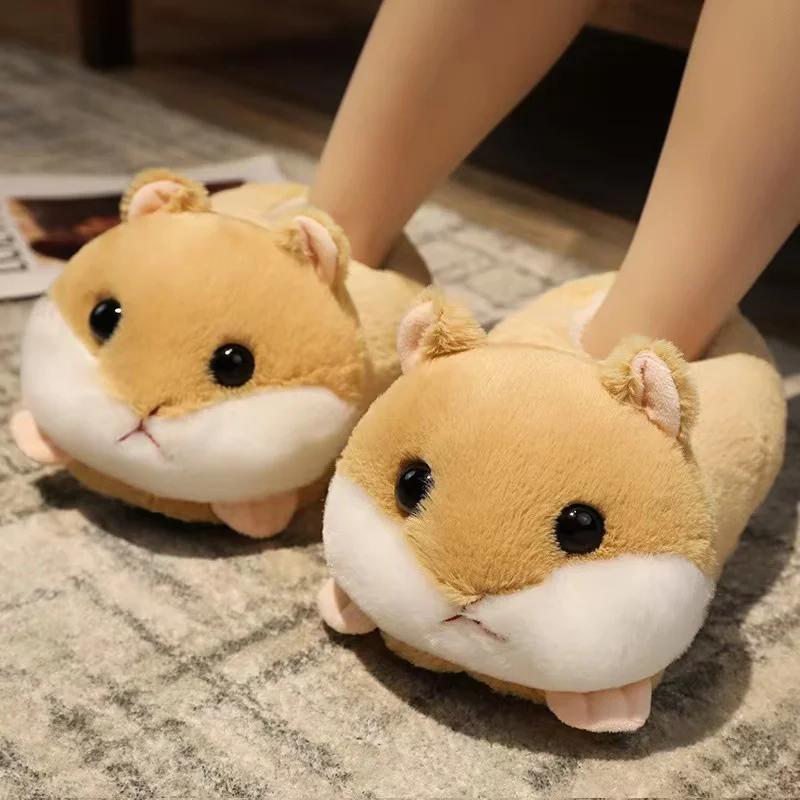 Fashion 7 Colors Cute Cartoon Animal Plush Slippers Husky Dog Hamster Rabbit Bunny Soft Stuffed Shoes Warm Winter Indoor Slides