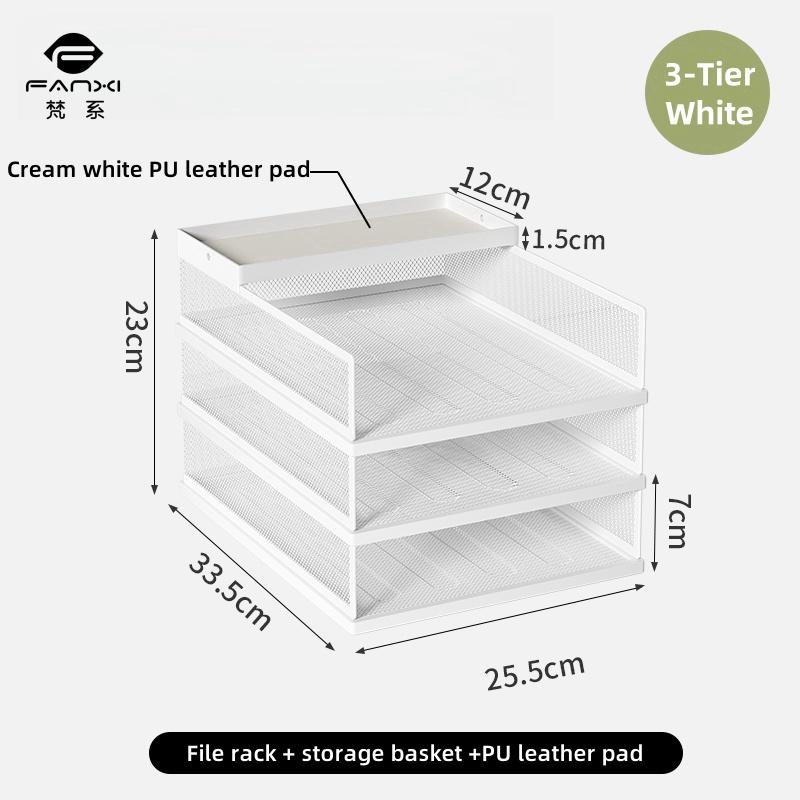 Metal File Stack Stackable Desk Organizer Office Desktop Organizer Multilayer File Tray with a Hanging Pen Holder Desk Organizer