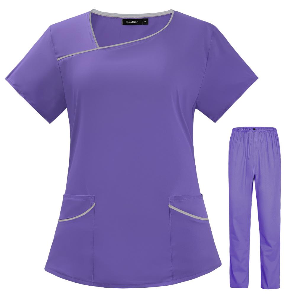 

Женская униформа врача, набор скрабов для кормления, спецодежда для медсестры, женский наряд для здравоохранения, рабочая одежда, топ и брюки, скрабы, униформа M фиолетовый
