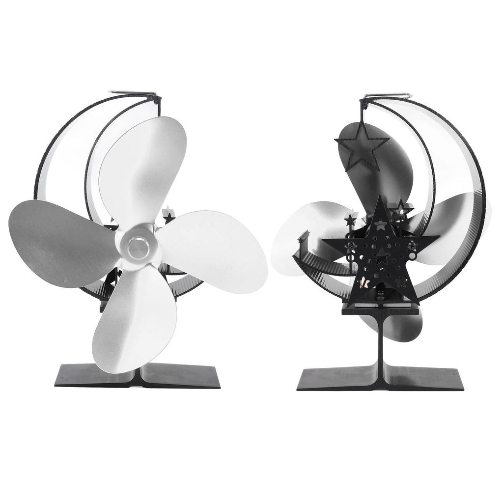 Wood Stove Fan 4 Blades Fireplace Fan Heat Powered Fast Warm Circulation Moon Star Pattern Termal