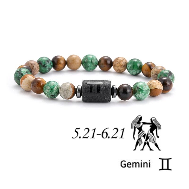 12 Zodiac Signs Natural Stone Bracelets Leo Capricorn Taurus Cancer Bracelets Women Men Couple Friendship Jewelry Gift Bracelets