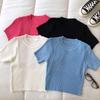 Women's Round Neck Slim-Fit Knitted Pullover: Short Sleeve, Straight Shoulders, Niche Design, Figure-Flattering