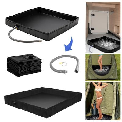 Base de Douche Extérieure avec Tuyau d'Évacuation Détachable Pliable Imperméable PVC Extérieur Camping Plage RV Bac de Douche Sol Cabine