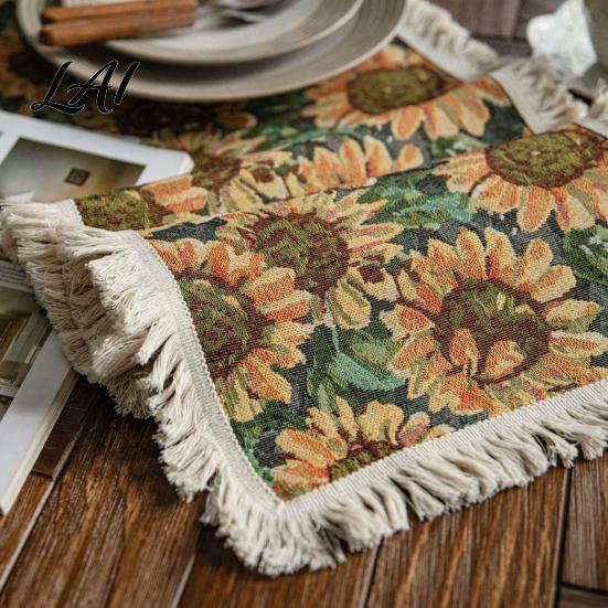 Farmhouse Style Table Cover Floral Jacquard Runner Boho Fringed Retro Vintage Runners for Dining Table Home Party Decor Autumn Decorations