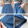 Plus Size Women's Sport Shorts Stretch Elastic Waist Washed Solid Color Lyocell Thin Wide Leg Shorts with Large Pockets
