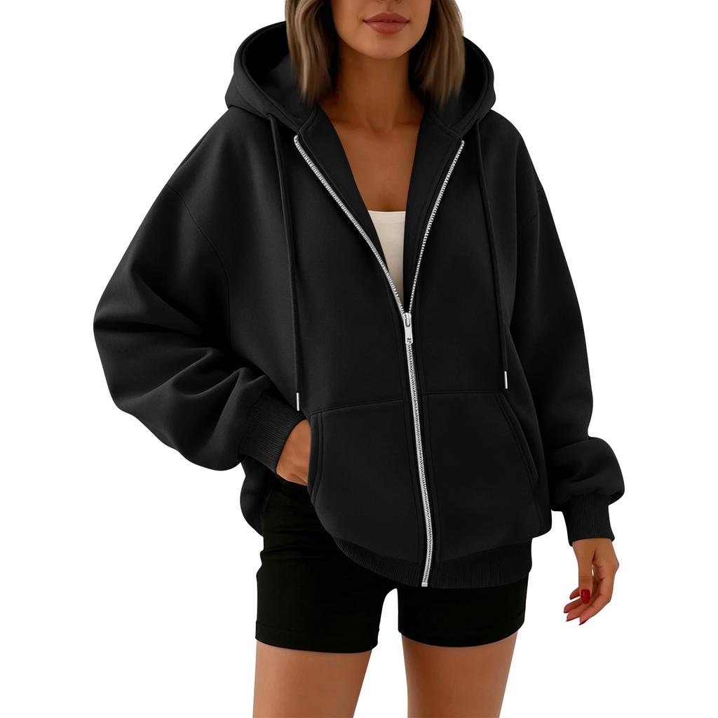 Women's Oversized Hoodie Zip Up Sweatshirt Casual Long Sleeve Drawstring Hooded Jacket Lightweight Pullover with Front Pockets for Everyday Wear
