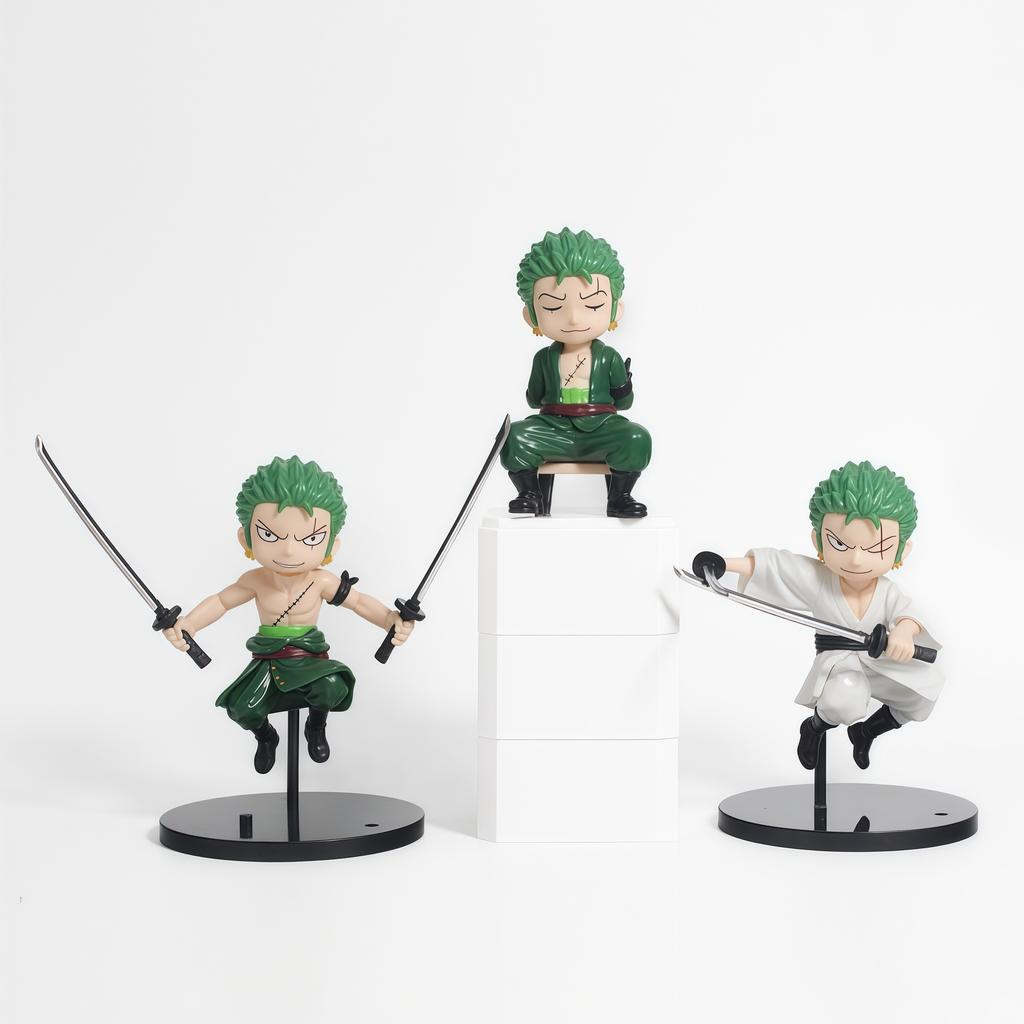 One Piece Anime Merchandise Chibi Zoro Figure Sculpture Three-Sword Style Roronoa Zoro Desktop Car Mount Decoration