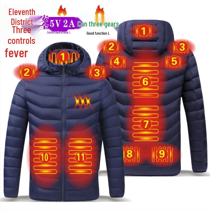 Veste en coton chauffante unisexe avec double contrôle intelligent, chauffage 11 zones, technologie portable, grande taille disponible