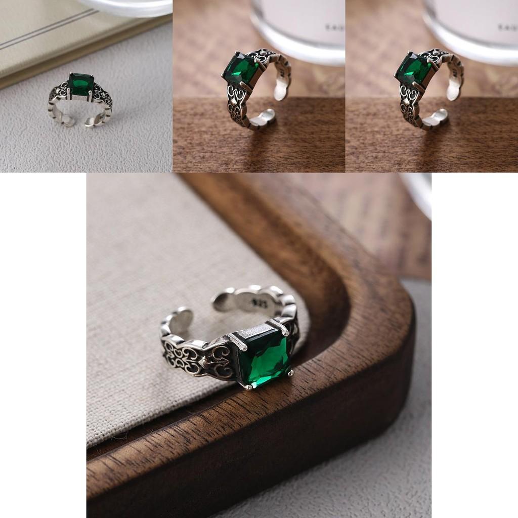 Elegant Vintage Green Zircon Geometric Open Adjustable Ring For Women Fashion 2024