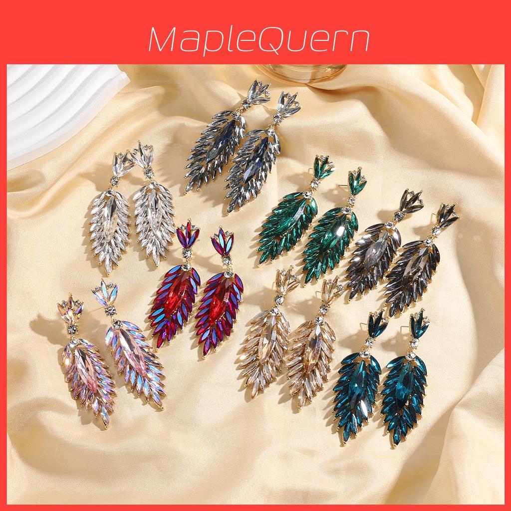 Elegant Feather Drop Earrings With Crystal Waterfall For Formal Events Women