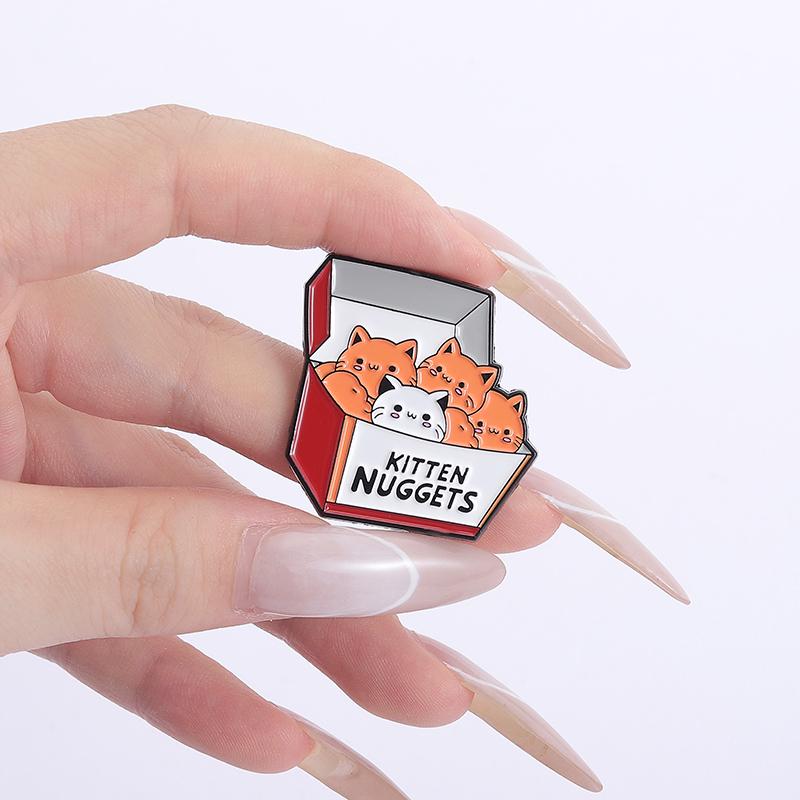 Creative Kitten Food Enamel Pins Custom KITTEN NUGGETS Brooches Lapel Badges Clothes Animal Jewelry Gift for Friends
