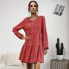 European & American Women's Pleated Cotton Linen Long-Sleeve Casual Dress