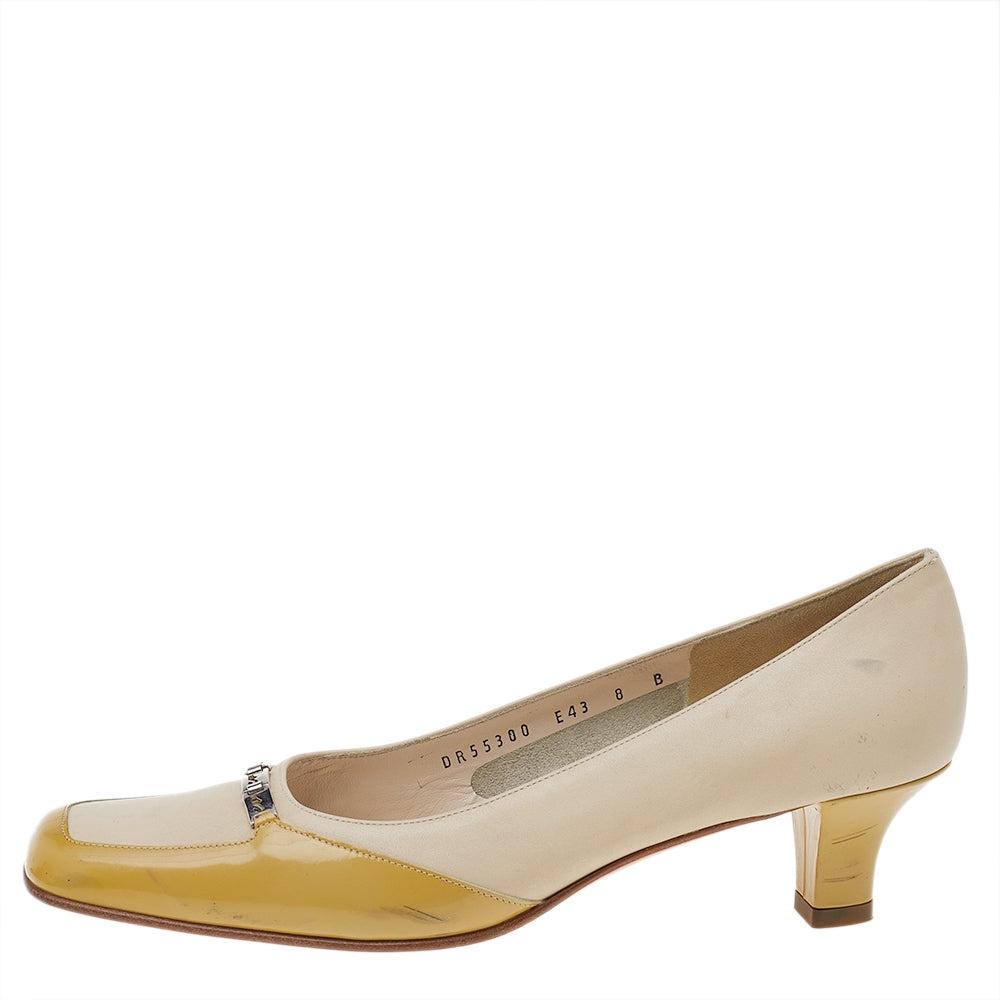 Salvatore Ferragamo Beige Leather And Patent Leather Pumps Beige