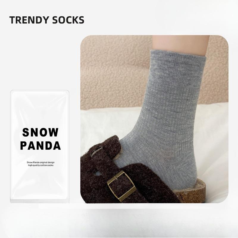 Wool Socks - Trendy Autumn-winter Color Double-needle Mid-calf Socks with Boodles Shoes for Warmth and Layering Effect