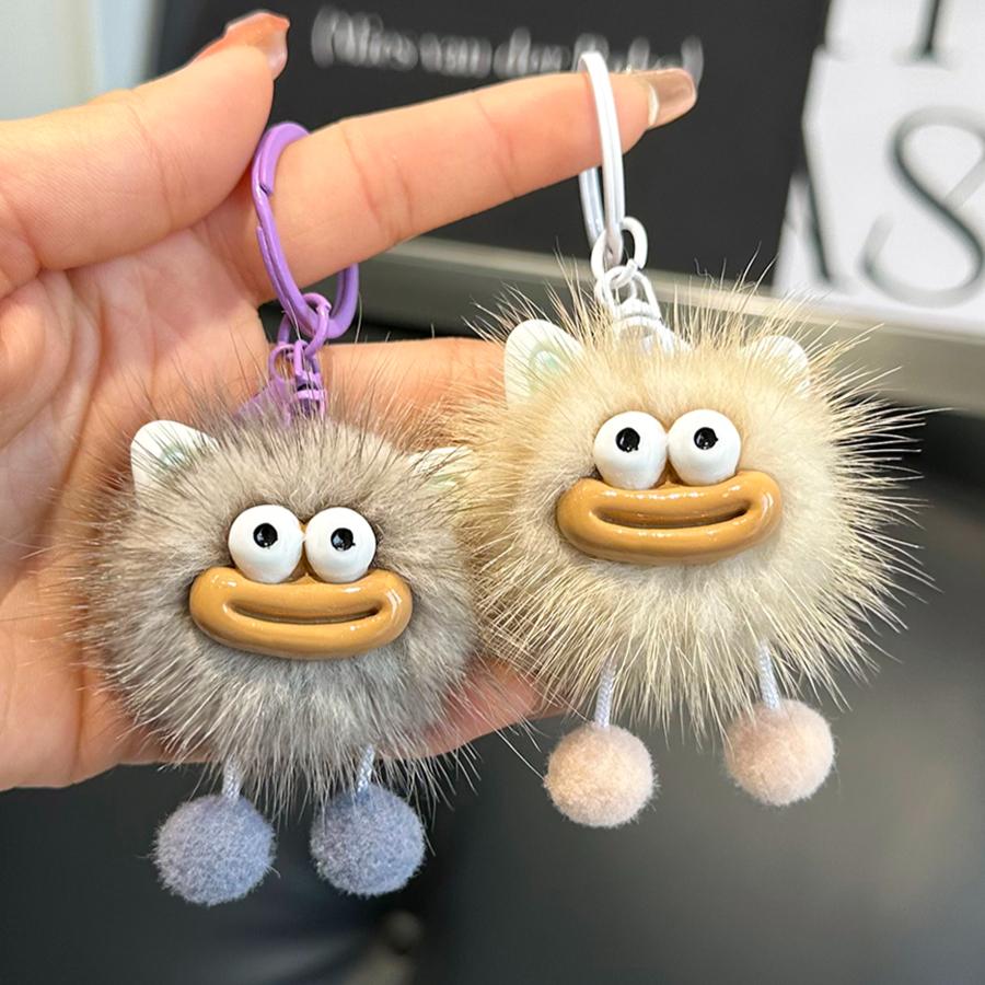 Cute mink hair big mouth small briquettes car keychain pendant Korean plush doll bag pendant gift