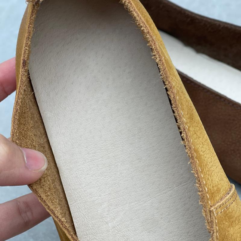 Johnature Echte Leder Flache Slip-on Schuhe Lässige Quadratische Zehenpartie Bequeme Weiche Sohle Damen Flats