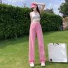 Calça Jeans Reta Cintura Alta Feminina Primavera e Outono Retro Solta Calças Largas