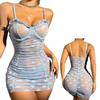 European & American Heart Print Lace-up Mesh Nightgown