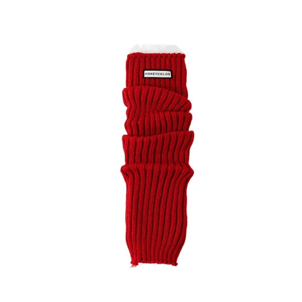 Red Color Leg Warmer Women Thicken Knitted Leg Covers Trendy Long Stockings Girls