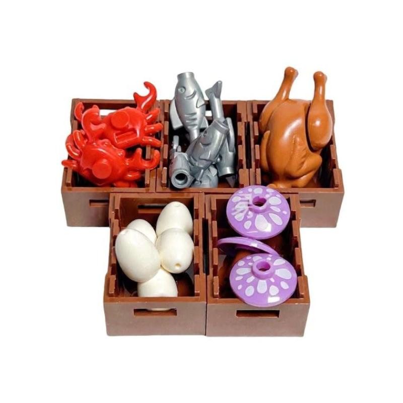 1 Set Foods And Tools Building Blocks Diy Toys Seafood Meat Vegetables Fruit Dessert Dishes Small Particle Blocks