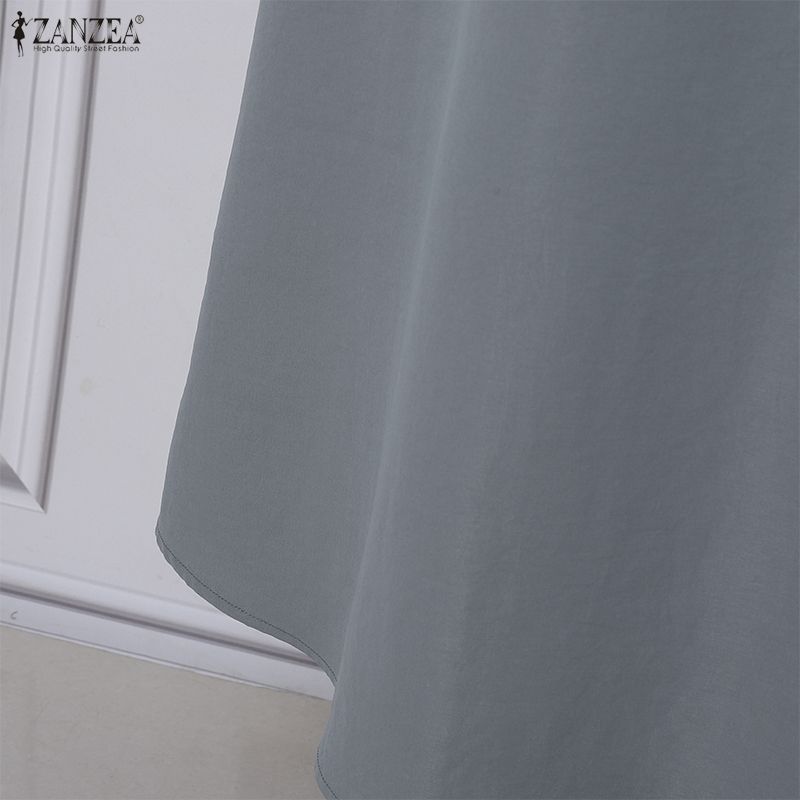 ZANZEA Women Casual V-neck Ruffles 3/4 Sleeve Loose Long Dress