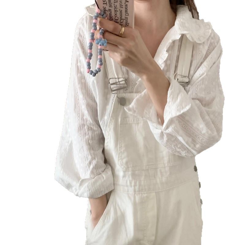 2026 Early Spring/Autumn Korean Inspired Hollow Out Embroidered Long Sleeve Women's Shirt