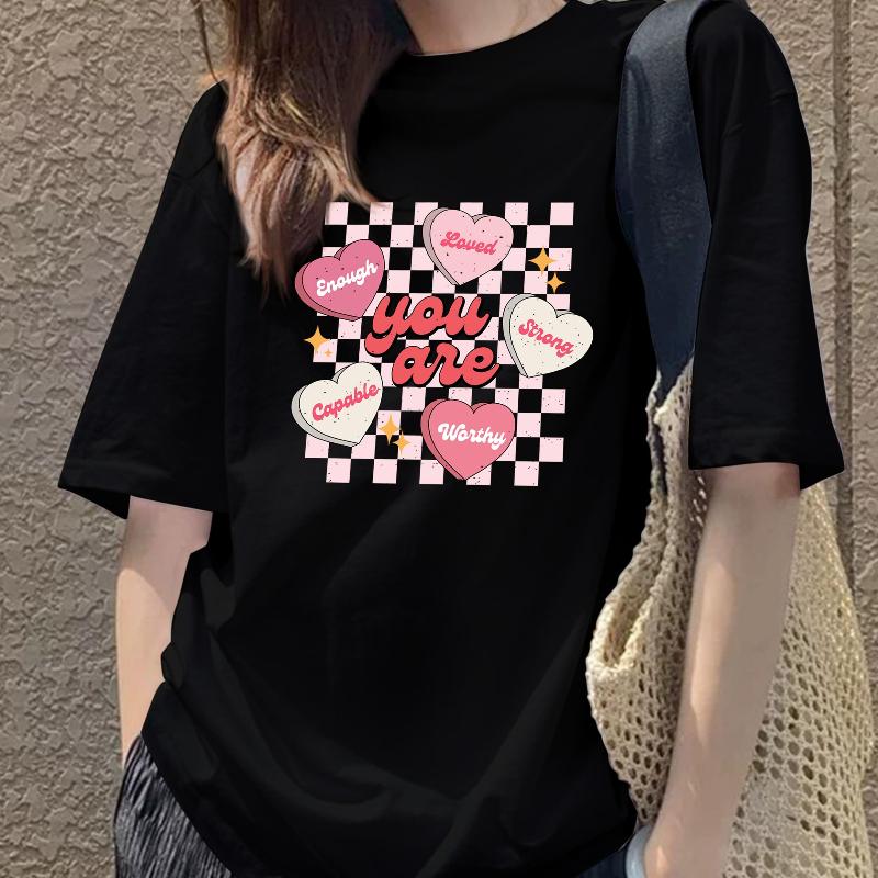 Solid Color & Low-Maintenance Women s Loose Fit Short Sleeve T-Shirt XXL чёрный